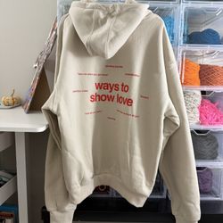 COMFRT LOVE HOODIE Beige with Red Text