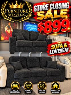 Black Fabric Sofa and Loveseat Set