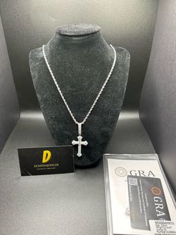 VVS1 Moissanite Diamond Cross Pendant + Rope Chain
