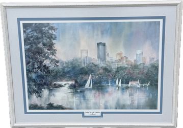 Vintage Lou Roman Signed Framed Art Print - "Sailing on Lake Calhoun" (Bde Maka Ska in Minneapolis, MN)