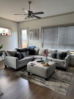 Gray Fabric Sectional Sofa with Ottoman