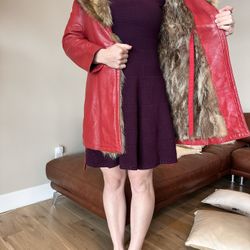 Red Leather And Fur Coat 