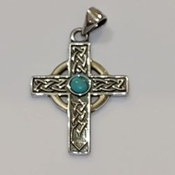 Authentic Sterling Silver Stone Cross Pendant 