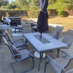 Patio Table W/6 Chairs, umbrella And Stand