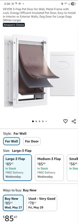 VEVOR 3-Flap Pet Door for Wall, Metal Frame with Lock, Energy-Efficient Insulated Pet Door, Easy to Install in Interior or Exterior Walls, Dog Door fo