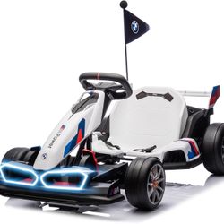 Licensed BMW Electric Go Kart, 24V Drift Kart with 400W Motor, Outdoor Driftable Kids Race Pedal Go Karting Car w/Adjustable Seat, Lights, for 6 Years