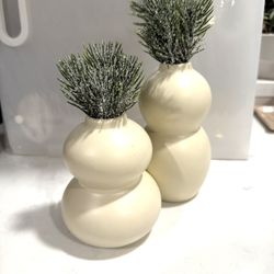 Set of 2 Ceramic Modern Shape Flower Vases Home Decor Item Earthy Matt Finish   I added the greens… If you don’t want them, let me know!   6” & 5” tal