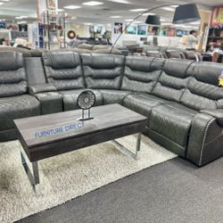 Gray Diamond Stitch Leather Power Head And Foot Reclining Sectional 65% Off 🥳Pre-Black Friday Deal (Don’t Miss Out) Buy Now Pay Later