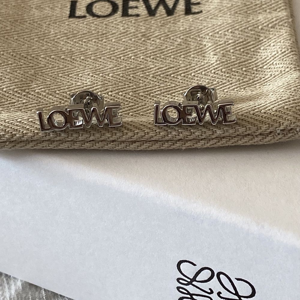 Loewe Womens Sterling Silver Logo Stud Earrings