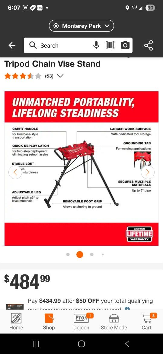 Milwaukee
1/8 in. to 6 in. Portable Leveling Tripod Chain Vise Stand