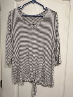 Striped V-Neck Tie-Front Top