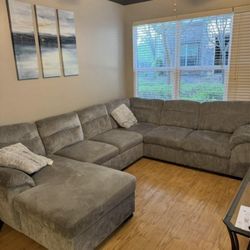 Large Gray Sleeper Sectional with Storage - Excellent Condition