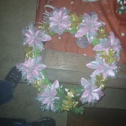 Pink And Gold Glittery Ponsettia Wreath
