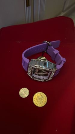 Brand New-with tags Purple  Strap Watch Rhinestone Bezel Skeleton Dial Tonneau Shape