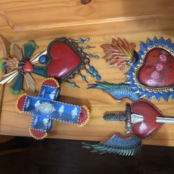Set Of 5 Mexican Folk Tin Art