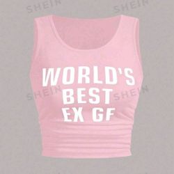 SHEIN EZwear Tank Top "WORLD'S BEST EX GF Crop Top MEDIUM (6)