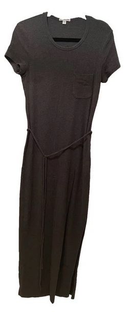 James Perse Charcoal Grey Cotton Belted Short Sleeve Maxi T-Shirt Dress Size 2