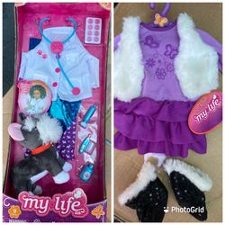 New My Life 18” Doll Outfits Vet Dr With Puppy & Winter Break Both for $20
