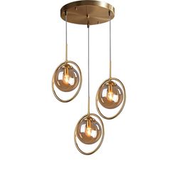 Vintage 3-Lights Metal Ring Pendant Lighting Fixture- Amber gold