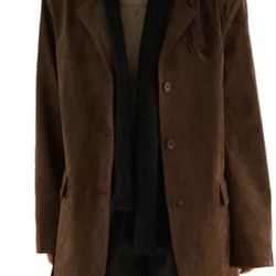Women’s Suede Jacket Y2k Brown Faux Leather oversized blazer, size M/L
