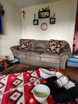 Olive Green Suede Couch 3 seat