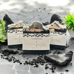 Activated Charcoal And Pink Rose Clay + Tea Tree Handmade Soap,All Natural