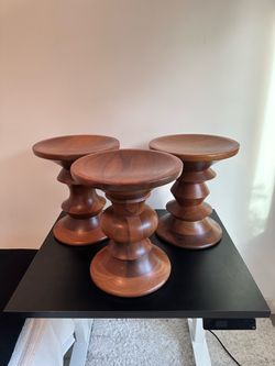 Authentic Herman Miller Eames Turned Walnut Stools, Set of 3 (A, B, C)