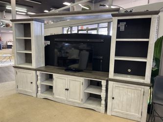 Weathered Gray and Vintage White Entertainment Center / 4pc