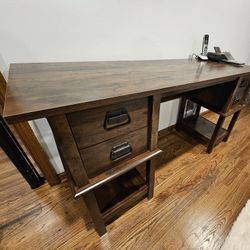 Rustic Wood-Look Desk with Storage – Good Condition