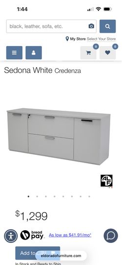 Sedona White credenza in perfects conditions.Includes a custom-cut glass top for added protection and to keep the surface in excellent condition.”