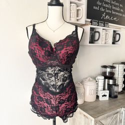 Elegant Sexy Pink & Black Lace Chemise