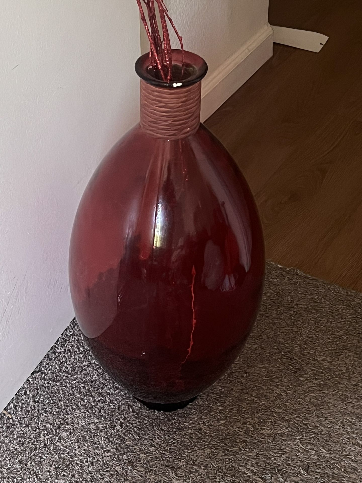 Deep Red Glass Floor Vase With Branches-Sacred Energy Piece
