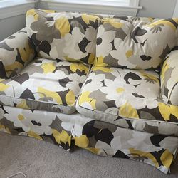Modern Floral Grey, Brown, and Yellow Loveseat