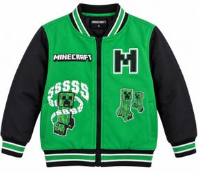 Minecraft Creeper Boys Size 8 Green Black Varsity Bomber Jacket Zipper Repair
