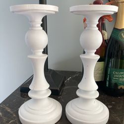 A Pair Of Shabby Chic White Candle Holders
