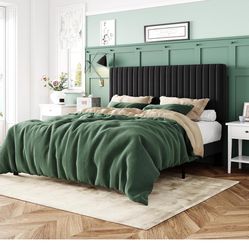 New in Box Queen Bed Frame, Velvet Upholstered Platform Bed with Vertical Channel Tufted Headboard, Mattress Foundation with Strong Wooden Slats, Box 
