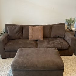Brown Pullout Bed Couch & Ottoman