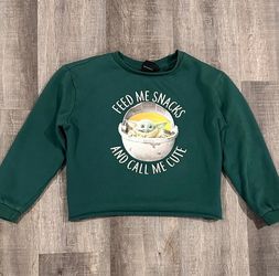Girls Size XL (14-16) Green Star Wars Mandalorian Baby Yoda Cropped Sweatshirt
