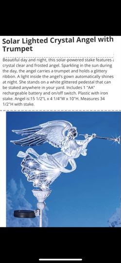Solar Lighted Crystal Angel with Trumpet