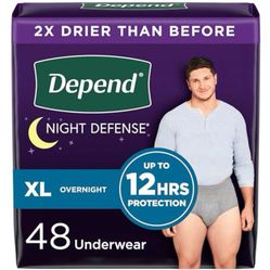“New”Depends Adult Men’s (sz XL) Night  Defense Underwear(4 Packs Of 12) 