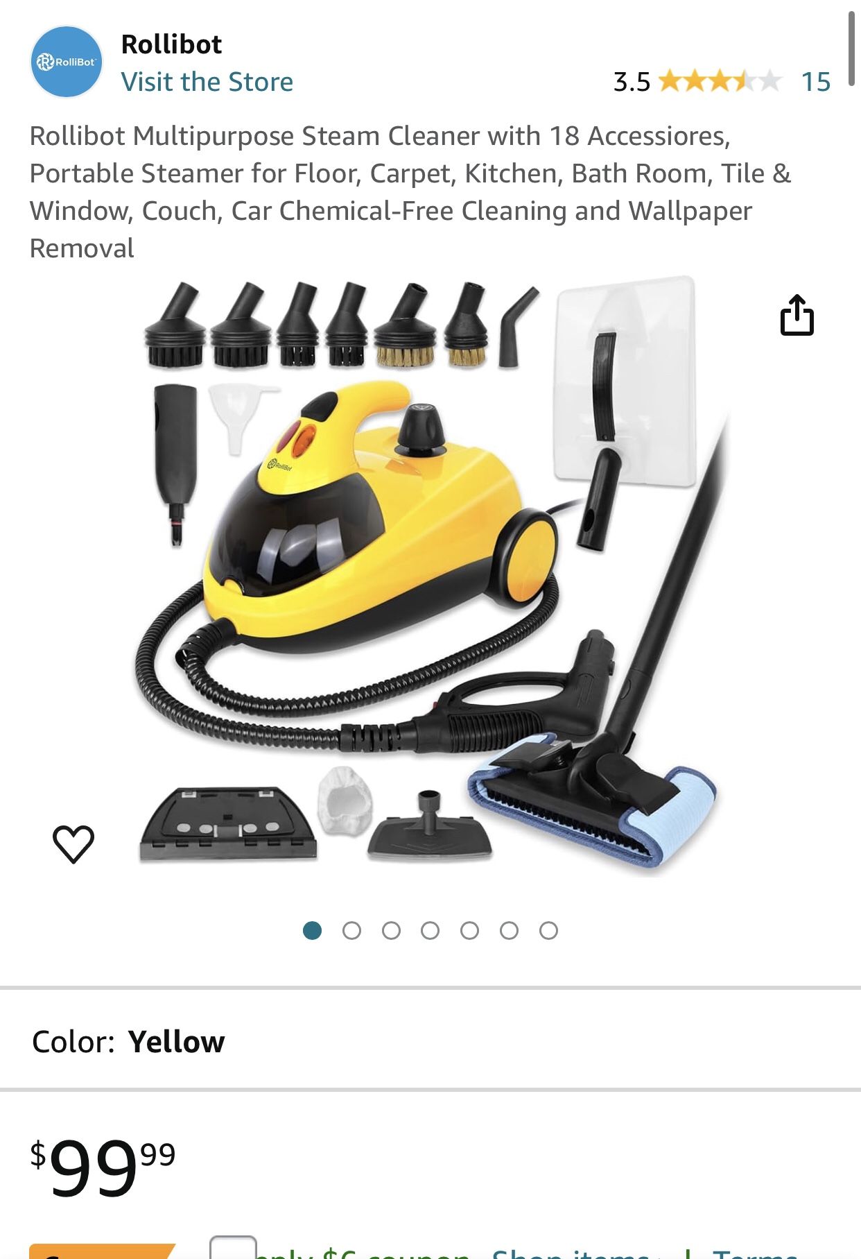 Rollibot Multipurpose Steam Cleaner with 18 Accessiores, Portable Steamer for Floor, Carpet, Kitchen, Bath Room, Tile & Window, Couch, Car Chemical-Fr