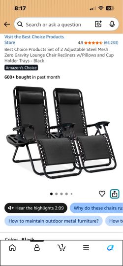 Set of 2 Zero Gravity Lounge Chair Recliners