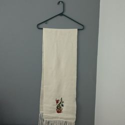 Vrikke of Norway White 100% Merino Wool Hand-Knit Hand-Embroidered Neck Warmer Scarf Shawl. 78" x 12".  Unisex. Reversible. Wrap in Elegance! When Kni