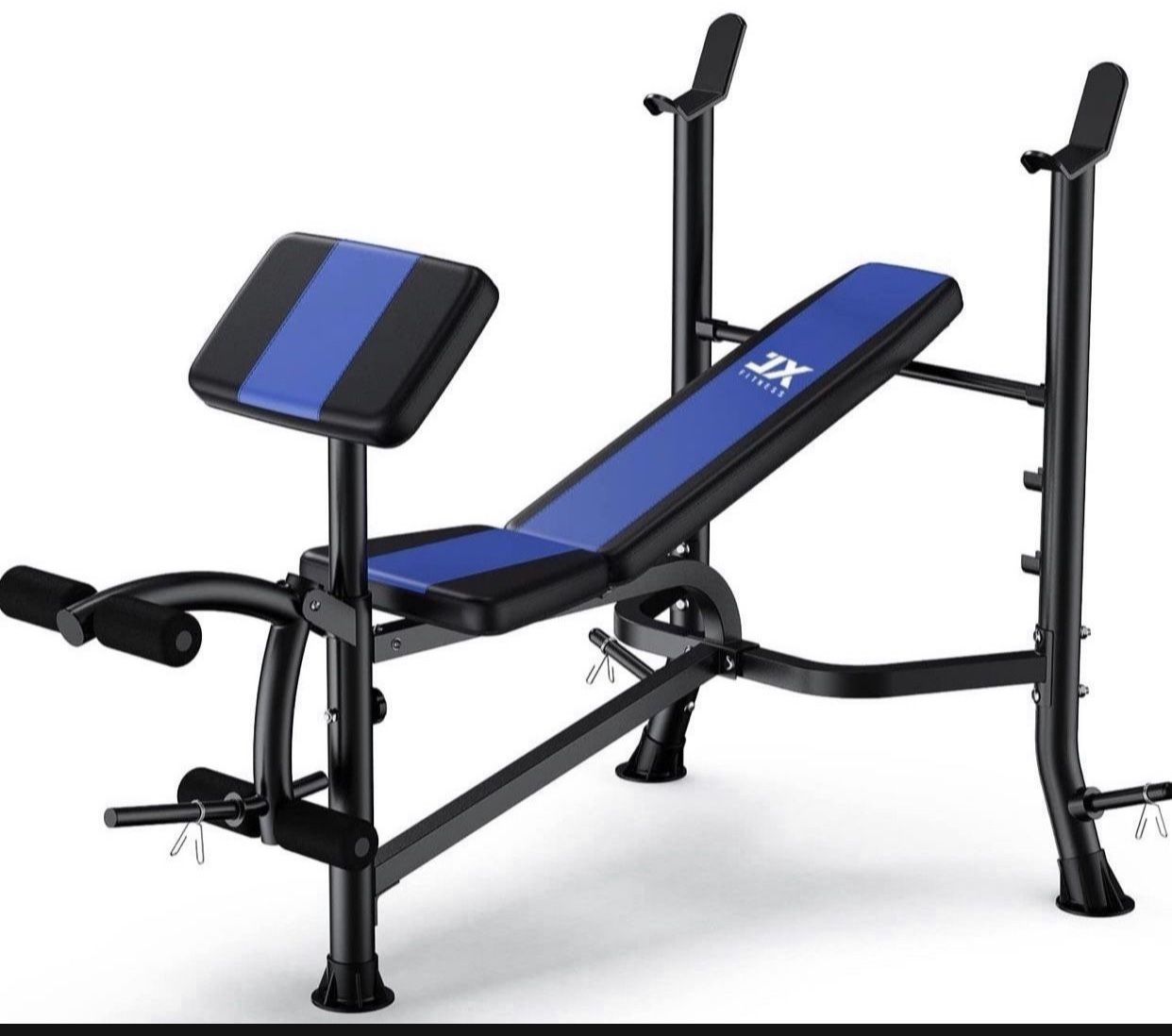 Olympic Weight Bench with Rack , Bench Press Rack with Leg Extension, Preacher Curl, and Weight Storage for Home Gym Weight Lifting and Strength Train