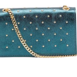 PERSAMAN NEW YORK studded metallic leather bag blue