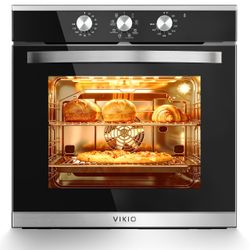 Wall Oven 24 Inch Electric, Built-In Wall Oven,2.83 Cu. Ft. 8 Cooking Modes 120-Minute Timer, 240V, 3220W Fast Preheat, Mechanical Knob Control