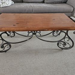 Solid Wood Wrought Iron Coffee Table 2x4ft
