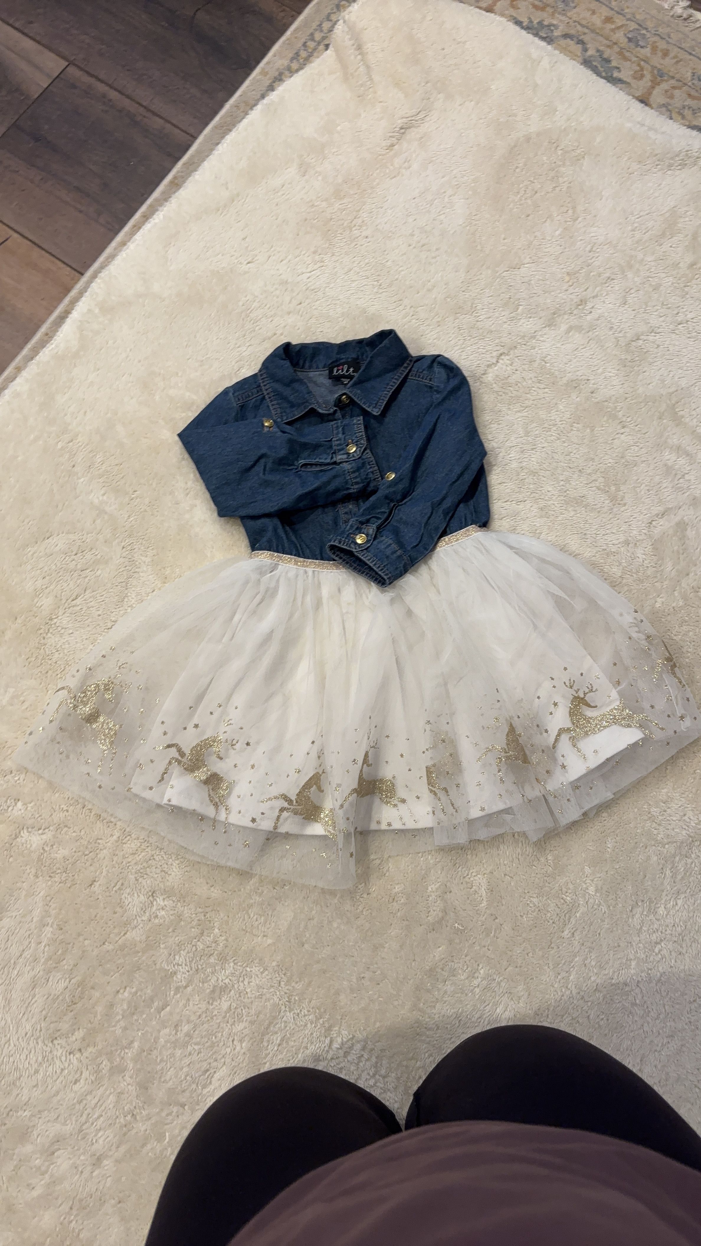 Denim Jacket Tulle Dress with Glitter Unicorns