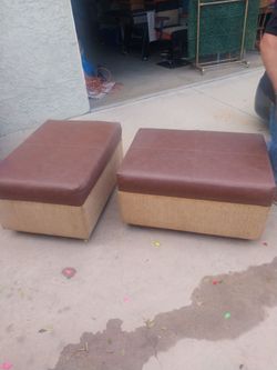 Pair of Ottoman Footstools with Leather Tops