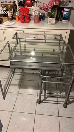 Glass and Metal Computer Desk with Storage